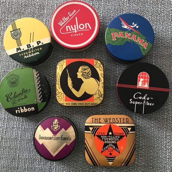 Lot of 8 Vintage Typewriter Ribbon Tins 😎